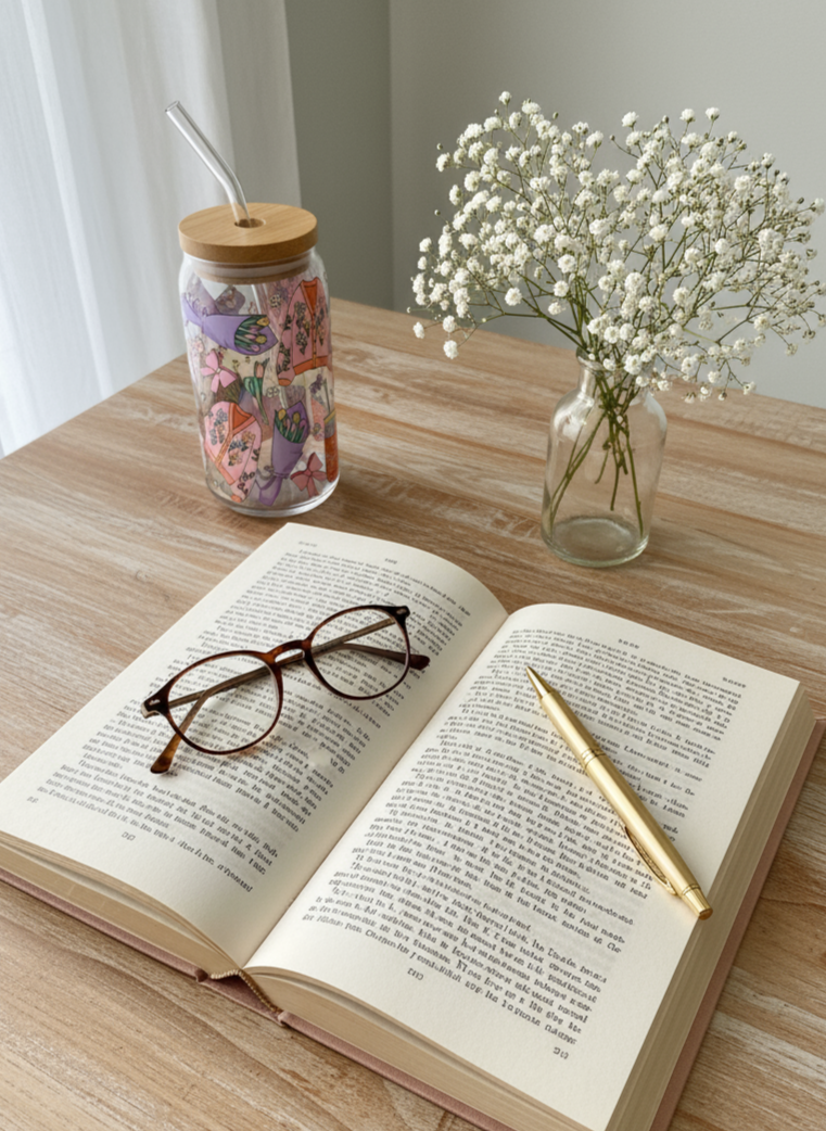 🧡 Cozy Sweater Season Glass Cup – 16oz with Bamboo Lid & Glass Straw (Tax Included)