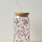🎀 Pink Ribbon Garden Glass Cup – 16oz with Bamboo Lid &amp; Glass Straw (Tax Included)