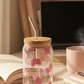 💗 Coquette Book Lover Glass Cup – 16oz with Bamboo Lid &amp; Glass Straw (Tax Included)