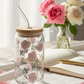 🌹 Romantic Rose Garden Glass Cup – 16oz with Bamboo Lid &amp; Glass Straw (Tax Included)